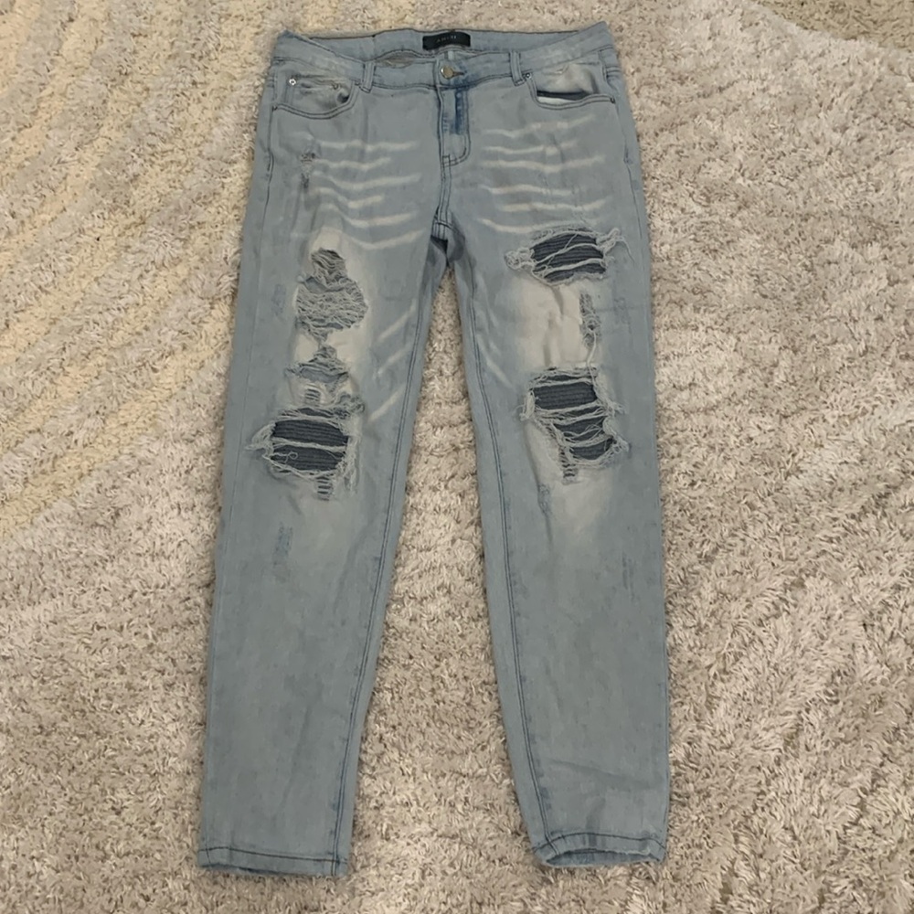 Mike Amiri Blue Denim Jeans Bleached Clay Indigo Stacked Ripped Mens 34